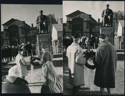 Cca 1940 Budapest, Batthyány Tér, A Kölcsey-szobor Koszorúzása, 2 Db Fénykép, 17×12 Cm - Altri & Non Classificati