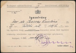 1942 Légoltalmi ?rségparancsnoki Igazolvány - Altri & Non Classificati