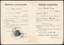 1945 Katonai Parancsnoki Ideiglenes Igazolvány Hadiosztályi Tolmács Részére - Other & Unclassified