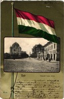 T4 Gy?r, Kossuth Lajos Utca, Zsinagóga; Röszler Károly Kiadása, Zászló / Flag, Litho (b) - Unclassified