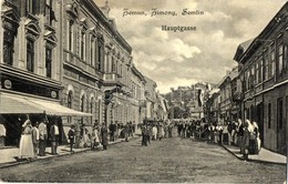 T2 Zimony, Zemun, Semlin; Hauptgasse / F? Utca, üzletek, Kávéház. Verlag D. M. Levy, Photo Glanz / Main Street, Shops, C - Unclassified