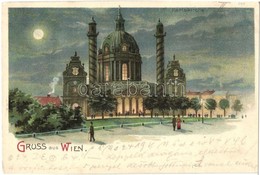 T2 Vienna, Wien; Karlskirche / Church. Night. Litho - Unclassified