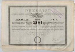 Budapest 1898. 'Rheostat Részvénytársaság' Részvény 200K-ról, Magyar-német Kétnyelv?, Szárapzecséttel, Bélyegzéssel, Sze - Unclassified