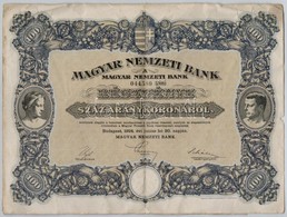 Budapest 1924. 'Magyar Nemzeti Bank' Magyar, Angol, Francia, Német és Olasz Nyelv? Részvénye 100 Arany Koronáról, Száraz - Unclassified