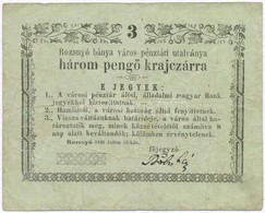 Rozsnyó 1849. 3kr 'Rozsnyó Bánya Város Pénztári Utalványa' T:III
Adamo ROZ-1.2 - Non Classificati