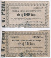 Miskolc 1860. 10kr 'Miskolcz Városa Pénztári Utalványa' (2x) T:III- - Non Classificati