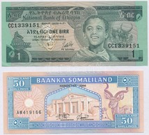 Vegyes: Etiópia 1976. 1B + Szomáliföld 1996. 50Sh T:II,I
Mixed: Ethiopia 1976. 1 Birr + Somaliland 1996. 50 Shillings C: - Non Classificati