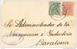 28575. Frontal CADIZ 1887. Franqueo Bicolor. Navegacion E Industria - Covers & Documents