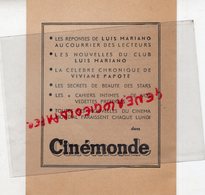 75- PARIS - BULLETIN ADHESION CLUB LUIS MARIANO- CINEMONDE- 2 AVENUE MATIGNON- CINEMA-VIVIANE PAPOTE - Reclame