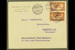 ZEPPELIN MAIL 1931 11th April, Egypt Flight Cover Franked 1931 Egypt Zeppelin Stamp Pair With 3 Special Alexandria Zeppe - Unclassified