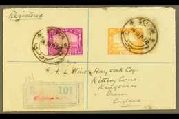 1938 REGISTERED COVER TO DEVON Franked 2r Yellow And 5r Bright Aniline Purple, SG 10 And 11a, Tied By Seiyun Bi-lingual  - Aden (1854-1963)