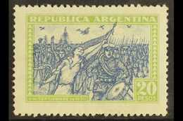 1930-31 20 Pesos, Blue & Yellow Green, SG 609, Fine Mint With One Short Perf  At Base. Elusive Stamp For More Images, Pl - Otros & Sin Clasificación