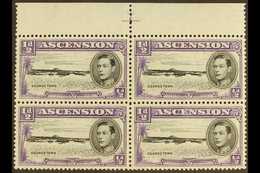 1944 ½d Black And Bluish Violet Perf. 13, Upper Marginal Central Cross Block Of Four, The Lower Left Stamp Showing Elong - Ascension