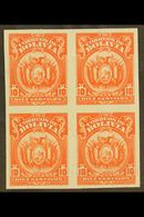 1923-7 10c Vermilion, Coat Of Arms, IMPERFORATE BLOCK OF 4, Scott 131, Never Hinged Mint. For More Images, Please Visit  - Bolivie