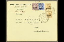 ERITREA 1945 Commercial Cover To Malta, Franked With 2½d, 3d & 5d Pair Of KGVI "M.E.F." Overprints, SG M13/15, Asmara 6. - Italian Eastern Africa