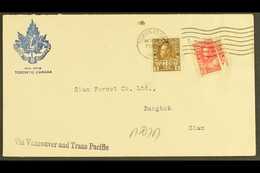 1917 Cover From Toronto To Bankok, Thailand, Franked 2c + 1c War Tax Coil And 2c Coil (damaged), Endorsed "Via Vancouver - Otros & Sin Clasificación