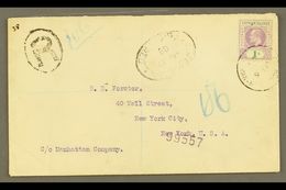 1908 (6 June) Registered Cover To USA, Bearing 1907 1s Stamp (SG 15) Tied By "George Town" Cds, With Registration "R" Ca - Kaimaninseln