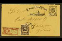 1902 10c Black Registered Printed Ship 'Servicio Postal Fluvial' Postal Stationery Envelope, Uprated With 1902 20c Perf  - Kolumbien