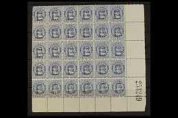 1899 ½d On 1d Blue Queen, SG 21, Lower Right Corner Block Of Thirty (6 X 5), Showing Sheet Number "253249", Never Hinged - Cookinseln