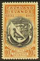 1933 10s Black And Chestnut Centenary, SG 137, Lightly Cancelled By Madame Joseph Forged Cds Of 6 Jan 1933. Very Attract - Falklandeilanden