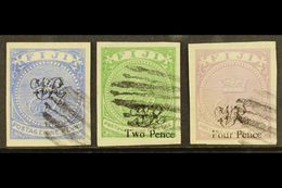 1876-77 Laid Paper Monogram Overprint Set IMPERFORATE TRIAL PRINTINGS (as SG 31/33) Each With 'by Favour' Barred Cancell - Fidschi-Inseln (...-1970)