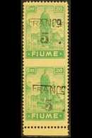 1919 "5" On 20c Emerald "Franco" Overprint Yellowish Paper Type A Lower Marginal Vertical IMPERF BETWEEN PAIR Variety, S - Fiume