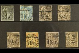 FRENCH CONGO 1891 FINE USED SURCHARGED SELECTION On A Stock Card. Includes 5c On 1c (Yv 1), 5c On 15c (Yv 2) & 5c On 25c - Otros & Sin Clasificación