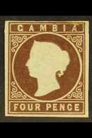 1869-72 4d Brown No Watermark, SG 1, Unused No Gum, Four Margins, Small Faults And Repair, Cat £600. For More Images, Pl - Gambia (...-1964)