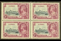 1935 1s Slate And Purple Jubilee Stamp With "LIGHTNING CONDUCTOR FLAW" As The Lower Left Stamp Of A Mint Block Of Four,  - Gambie (...-1964)