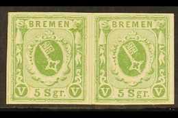 BREMEN 1859 5sgr Yellow-green Imperf (Michel 4a, SG 5), Very Fine Mint Horizontal PAIR, Four Margins, With A Till Neuman - Sonstige & Ohne Zuordnung