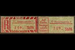 REGISTRATION STAMP (EINSCHREIBEMARKE) 1968 50pf Rose-carmine Perf 12½ With '77 Hoyerswerda 7' Local Postcode, Michel 2 C - Sonstige & Ohne Zuordnung