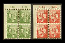 1952 Youth Hostels Fund Complete Set (Michel 153/54, SG 1080/81), Superb Never Hinged Mint Upper Left Corner BLOCKS Of 4 - Otros & Sin Clasificación