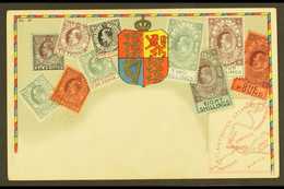 1903 STAMP POSTCARD. A Colourful Unused Picture Post Card Showing Various KEVII Stamps Of Gibraltar With Values To £1 An - Gibilterra