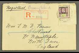 OCEAN ISLAND 1914 Registered Cover To England, Bearing Corner Marginal 5d Ovpt On Fiji (damaged At Top), Cancelled By "G - Îles Gilbert Et Ellice (...-1979)