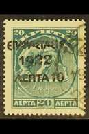 1923 10l On 20l Blue-green, Ovpt On Crete Issue, Mi 258, Fine Used. For More Images, Please Visit Http://www.sandafayre. - Other & Unclassified
