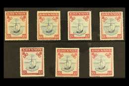 1938 - 1950 10s Blue And Carmine, Badge Of The Colony, Complete Set Of SG Listed Issues, SG 163 - 163f, Very Fine Mint.  - Granada (...-1974)