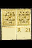 1922 THOM 1s Bistre-brown, SG 15, Lower Marginal "R21" Control Perf. Pair (Hib. TC62), Fine Mint. For More Images, Pleas - Altri & Non Classificati