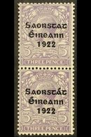 1922-23 3d Bluish Violet, Vertical Pair, One With NO ACCENT Variety, SG 57a, Very Fine Mint. For More Images, Please Vis - Other & Unclassified