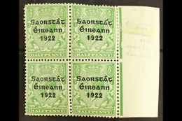 1922-23 SAORSTAT ½d Green, Right Marginal Block Of Four, One Showing Accent Inserted By Hand, SG 52b, Fresh Mint. For Mo - Other & Unclassified
