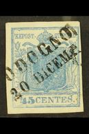 LOMBARDY VENETIA 1851 45c Blue Type I On Vertically Ribbed Paper, Sass 17, Superb Used With Almost Full Codogno 2 Line C - Sin Clasificación