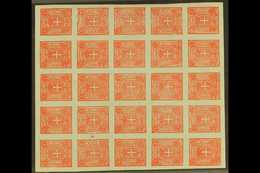 1862 SPARRE ESSAY 5c Red On Grey Paper, "Savoy Arms", Gummed Without Watermark, CEI S7i, Superb Unused Sheet Of 25. Cat  - Unclassified