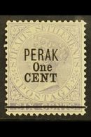PERAK 1891 1c On 6c Lilac (Type 33), SG 45, Very Fine Mint. For More Images, Please Visit Http://www.sandafayre.com/item - Sonstige & Ohne Zuordnung