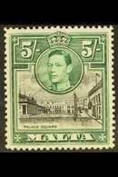 1938 5s Black And Green Showing Semaphore Flaw, SG 230a, Fine Mint.  For More Images, Please Visit Http://www.sandafayre - Malta (...-1964)