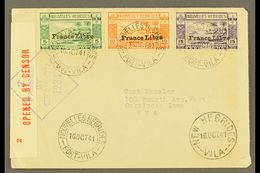 FRENCH 1941 (16 June) Censored Cover (home-made Re-used Envelope) To USA Bearing 1941 5c, 10c & 15c "France Libre" Overp - Other & Unclassified