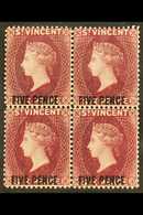 1893-94 5d On 6d Carmine-lake, SG 60, BLOCK OF FOUR Very Fine Mint, The Two Lower Stamps Never Hinged. For More Images,  - St.Vincent (...-1979)