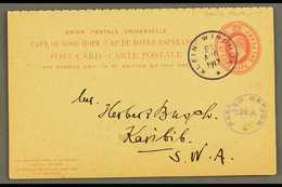 1917 (21 Aug) 1d + 1d KEVII Cape Complete Reply Card To Karibib Cancelled By Superb "KLEIN WINDHUK" Rubber Cds Pmk In Da - South West Africa (1923-1990)