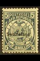 1889-90 5s Slate-blue Perf 12½ Of Transvaal With "Swaziland" Overprint, SG 8, Fine Mint.  For More Images, Please Visit  - Swaziland (...-1967)