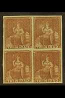 1853 (1d) Brownish Red On Blued, BLOCK OF FOUR, SG 7, Superb Mint, One Stamp Lightly Hinged, Others Never Hinged Mint, F - Trinidad Y Tobago