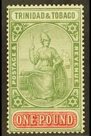 1921-2 £1 Grey-green & Carmine, Wmk Mult. Script CA, SG 215, Very Fine Mint. For More Images, Please Visit Http://www.sa - Trinidad Y Tobago