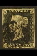 1840 1d Black, Plate 7, SG 2, Check Letters "D - E", Used With 4 Large Margins, Black Maltese Cross Cancellation. An Att - Unclassified